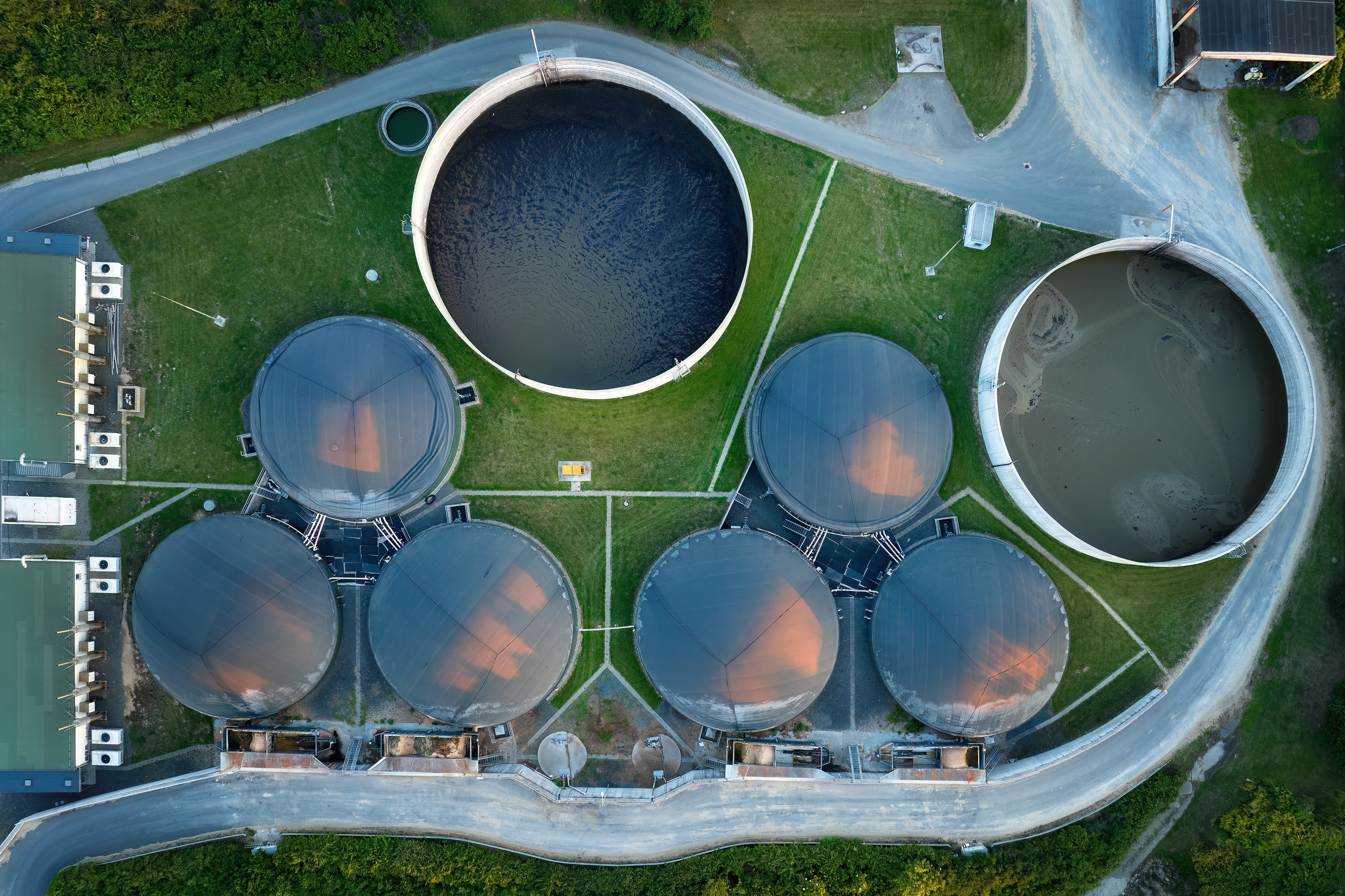 Biogas storage tanks of an agricultural biogas plant